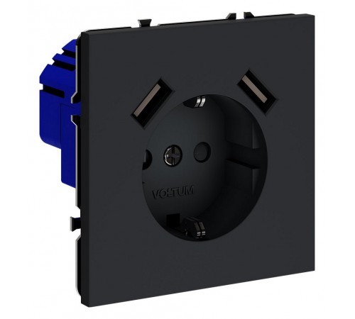 Розетка с заземлением и со шторкой и 2хUSB type A, без рамки Voltum VLS040407 S70 Розетка с заземлением и со шторкой и 2хUSB type A, без рамки Voltum VLS040407 S70
