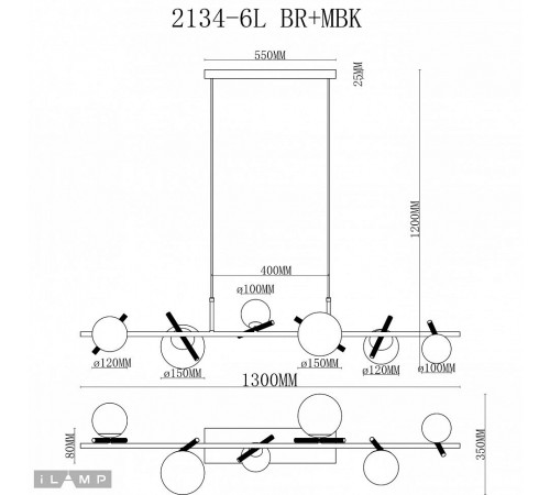 Подвесной светильник iLamp 2134-6L BR+MBK Golden Подвесной светильник iLamp 2134-6L BR+MBK Golden