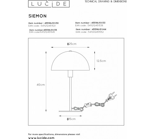 Настольная лампа декоративная Lucide 45596/01/30 Siemon Настольная лампа декоративная Lucide 45596/01/30 Siemon