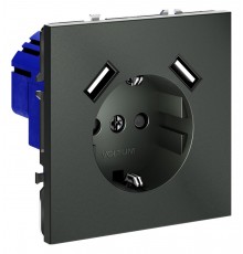 Розетка с заземлением и со шторкой и 2хUSB type A, без рамки Voltum VLS040406 S70