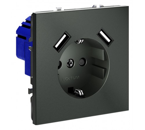 Розетка с заземлением и со шторкой и 2хUSB type A, без рамки Voltum VLS040406 S70 Розетка с заземлением и со шторкой и 2хUSB type A, без рамки Voltum VLS040406 S70