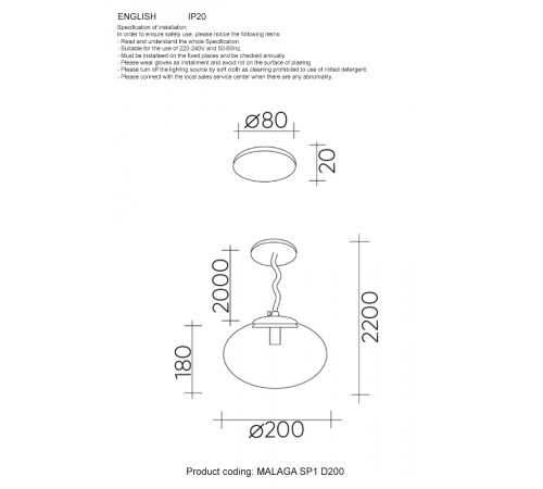 Светильник подвесной Crystal Lux MALAGA SP1 D200 GOLD Светильник подвесной Crystal Lux MALAGA SP1 D200 GOLD
