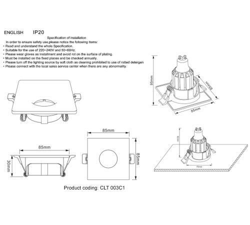 Светильник встраиваемый Crystal Lux CLT 003C1 BL Светильник встраиваемый Crystal Lux CLT 003C1 BL