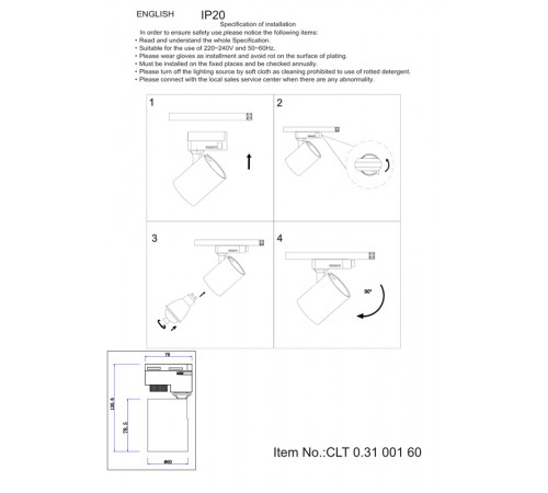 Cсветильник трековый однофазный Crystal Lux CLT 0.31 001 60 BL Cсветильник трековый однофазный Crystal Lux CLT 0.31 001 60 BL