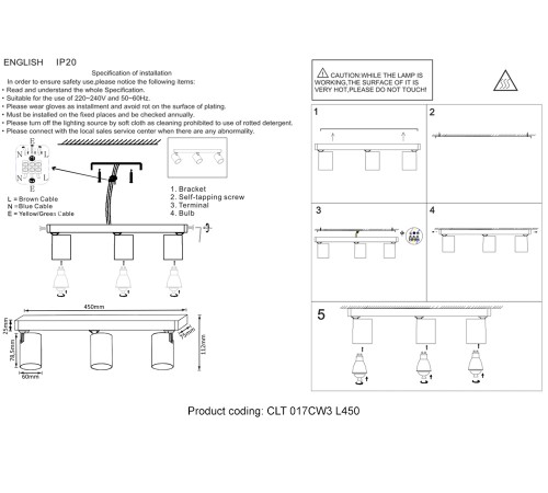 Светильник потолочный Crystal Lux CLT 017CW3 L450 BL