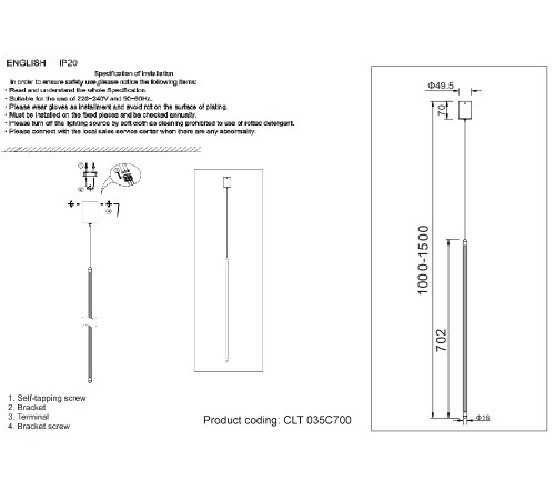 Светильник подвесной Crystal Lux CLT 035C700 WH Светильник подвесной Crystal Lux CLT 035C700 WH