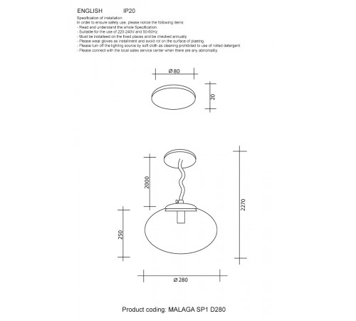 Светильник подвесной Crystal Lux MALAGA SP1 D280 CHROME Светильник подвесной Crystal Lux MALAGA SP1 D280 CHROME