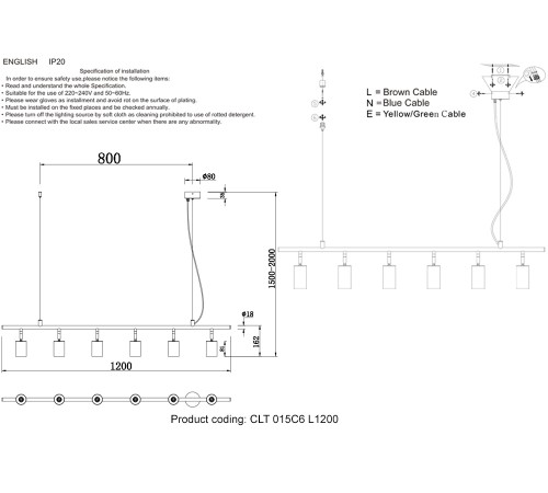Светильник потолочный Crystal Lux CLT 015C6 L1200 BL-GO Светильник потолочный Crystal Lux CLT 015C6 L1200 BL-GO