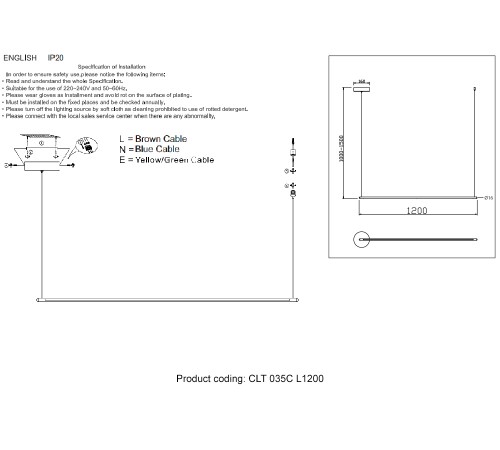 Светильник подвесной Crystal Lux CLT 035C L1200 BL Светильник подвесной Crystal Lux CLT 035C L1200 BL