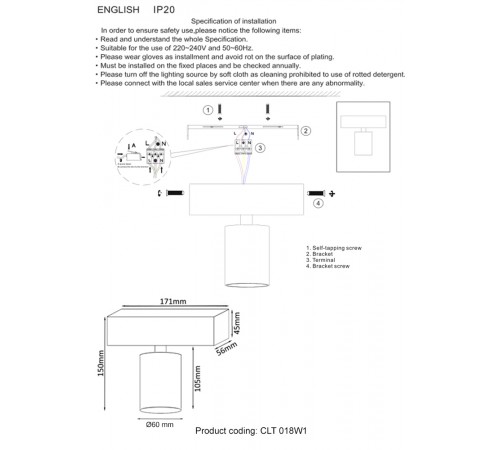 Светильник потолочный Crystal Lux CLT 018W1 BL Светильник потолочный Crystal Lux CLT 018W1 BL