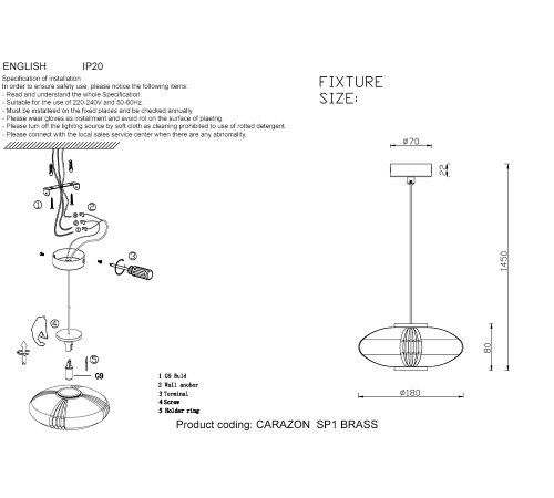 Светильник подвесной Crystal Lux CARAZON SP1 BRASS Светильник подвесной Crystal Lux CARAZON SP1 BRASS