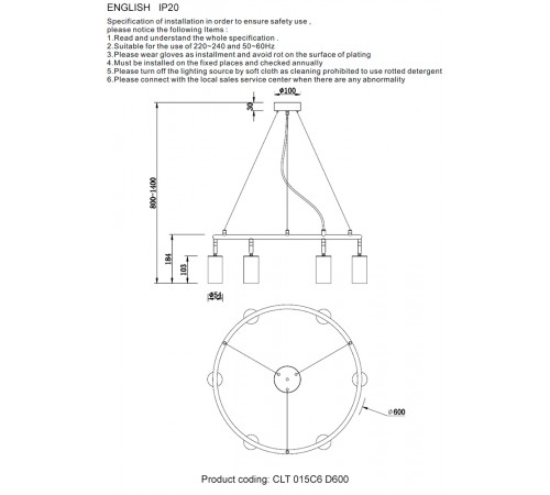 Светильник подвесной Crystal Lux CLT 015C6 D600 BL-GO Светильник подвесной Crystal Lux CLT 015C6 D600 BL-GO