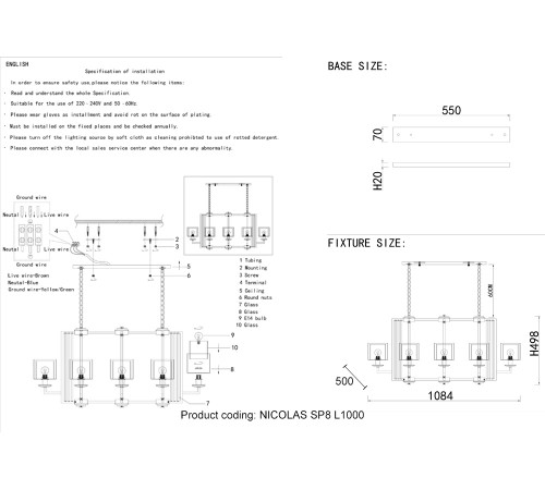 Люстра Crystal Lux NICOLAS SP8 L1000 NICKEL/WHITE Люстра Crystal Lux NICOLAS SP8 L1000 NICKEL/WHITE