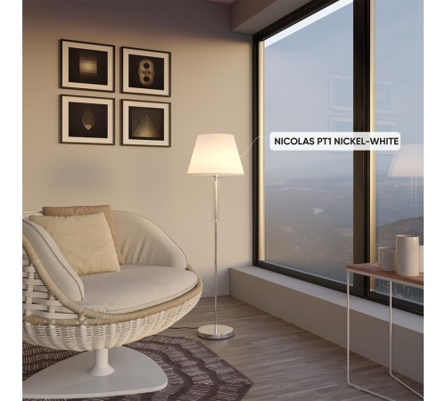 Торшер Crystal Lux NICOLAS PT1 NICKEL/WHITE Торшер Crystal Lux NICOLAS PT1 NICKEL/WHITE