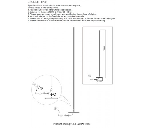 Торшер Crystal Lux CLT 035PT1600 GO Торшер Crystal Lux CLT 035PT1600 GO